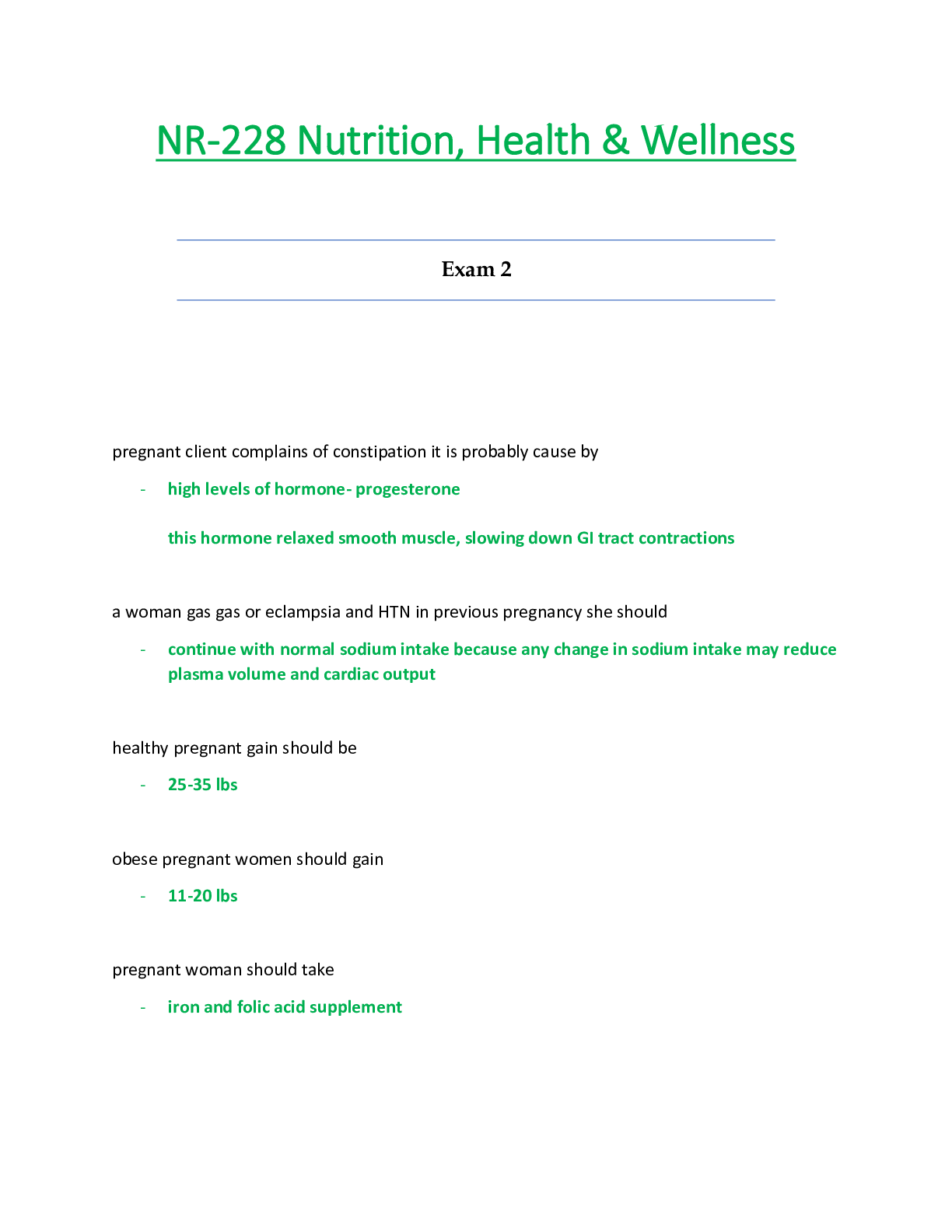 Preview of NR228 / NR-228 Exam 2  : Nutrition, Health & Wellness - Chamberlain